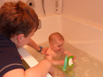 Bath time with brother